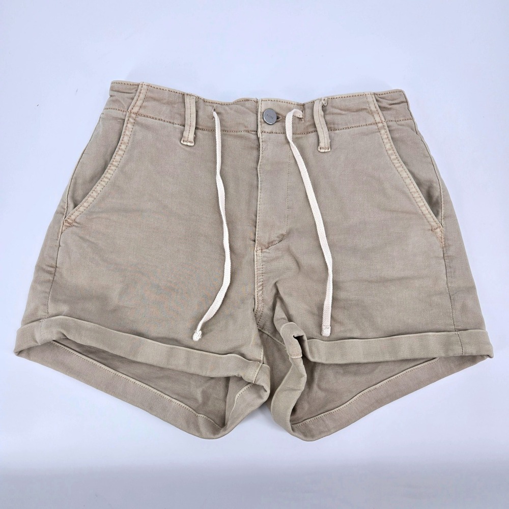 Paige Christy Drawstring Denim Shorts Vintage Warm Sand Khaki Tan Stretch 27